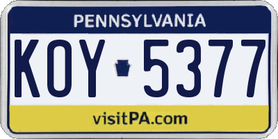 PA license plate KOY5377