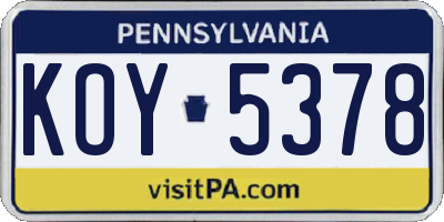 PA license plate KOY5378