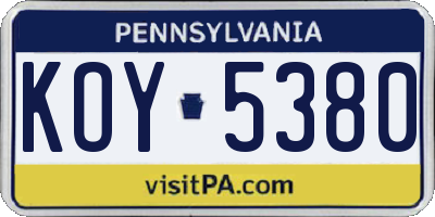 PA license plate KOY5380