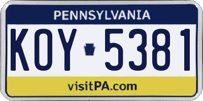 PA license plate KOY5381