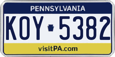 PA license plate KOY5382
