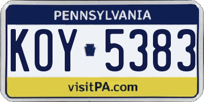 PA license plate KOY5383