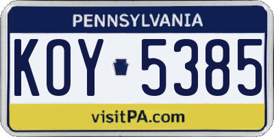 PA license plate KOY5385