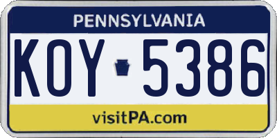 PA license plate KOY5386