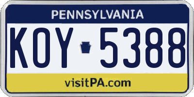 PA license plate KOY5388