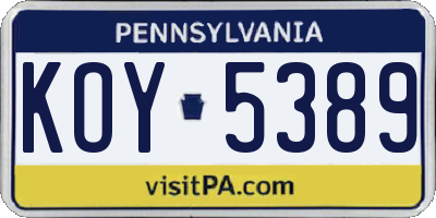 PA license plate KOY5389