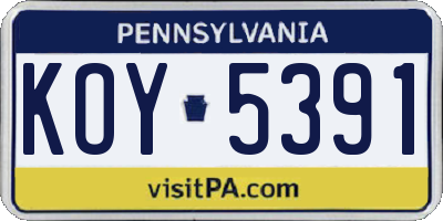PA license plate KOY5391