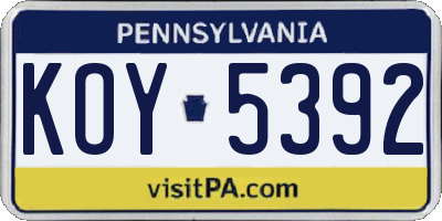 PA license plate KOY5392