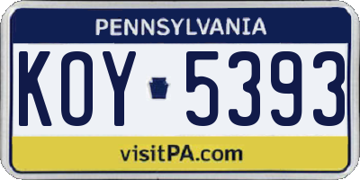 PA license plate KOY5393