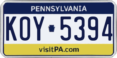 PA license plate KOY5394