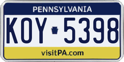 PA license plate KOY5398
