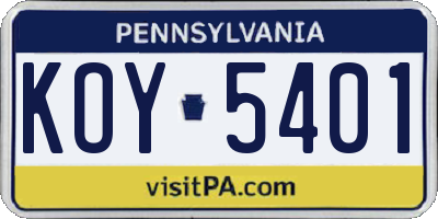 PA license plate KOY5401