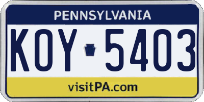 PA license plate KOY5403