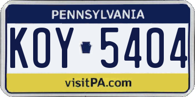 PA license plate KOY5404