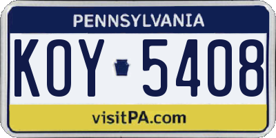 PA license plate KOY5408