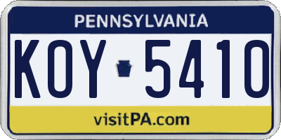 PA license plate KOY5410