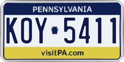 PA license plate KOY5411