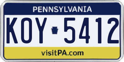 PA license plate KOY5412