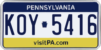PA license plate KOY5416