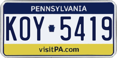 PA license plate KOY5419