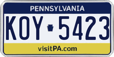 PA license plate KOY5423