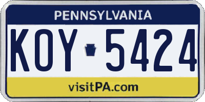 PA license plate KOY5424