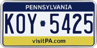 PA license plate KOY5425