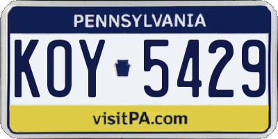 PA license plate KOY5429