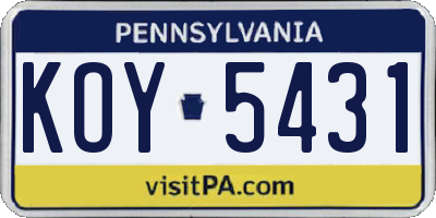 PA license plate KOY5431