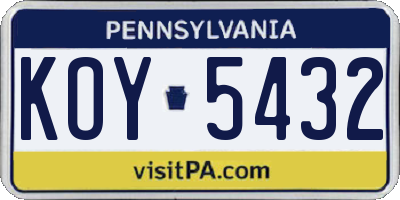 PA license plate KOY5432
