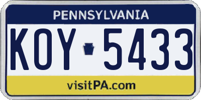 PA license plate KOY5433