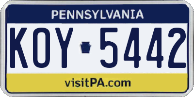 PA license plate KOY5442