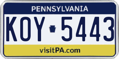 PA license plate KOY5443