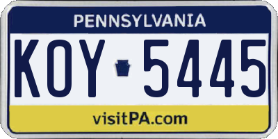 PA license plate KOY5445