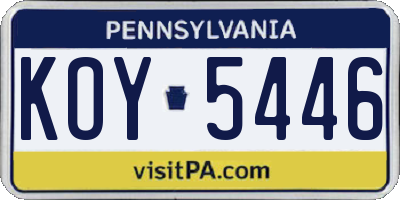 PA license plate KOY5446