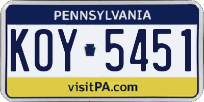PA license plate KOY5451