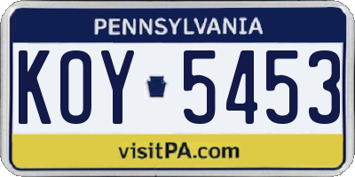 PA license plate KOY5453