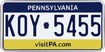 PA license plate KOY5455