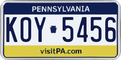 PA license plate KOY5456