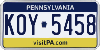 PA license plate KOY5458
