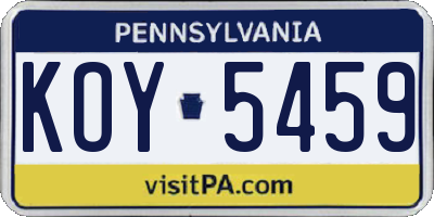 PA license plate KOY5459