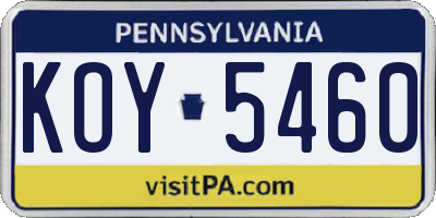 PA license plate KOY5460