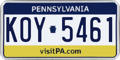 PA license plate KOY5461