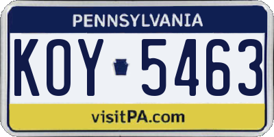 PA license plate KOY5463
