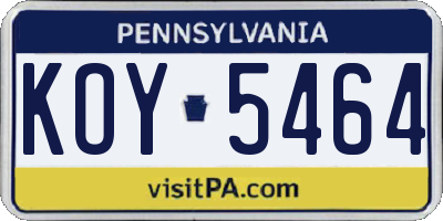 PA license plate KOY5464