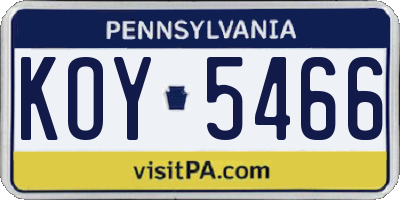 PA license plate KOY5466