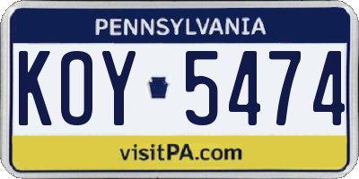PA license plate KOY5474