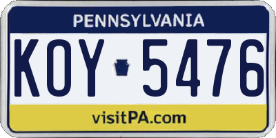 PA license plate KOY5476