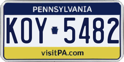 PA license plate KOY5482
