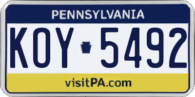 PA license plate KOY5492